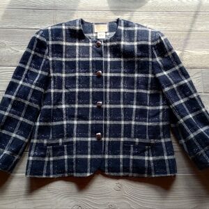 Vintage Pendleton Blue/Silver 100% Virgin Wool Blazer Women's Size 16